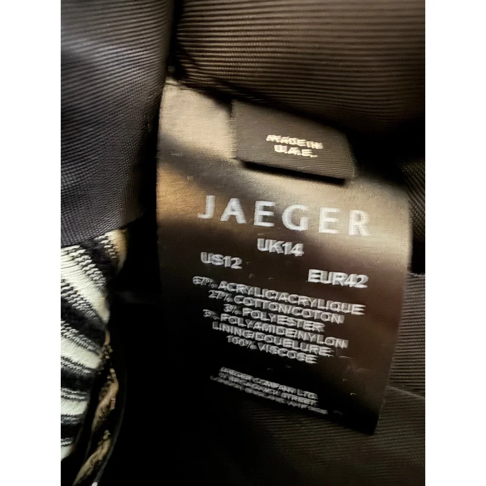 Jaeger London Striped Moto Jacket Black White Asymmetrical Zip Funnel Neck US 12